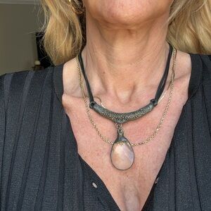 Handmade leather with crystal pendant necklace